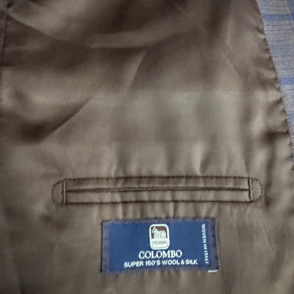 Maestro Tailor Sport Coat Mens 40R Brown Blue Windowpane Wool Silk Italy Blazer - Picture 5 of 7